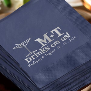 Custom Wedding Party Napkins, Customized Cocktail Napkins, Personalized Initials Napkins, Bachelorette Party Decor, Engagement Party Napkins