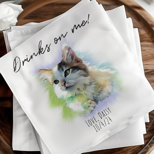 Custom Pet Portrait Napkins Wedding Bar Napkins Personalized Wedding Dog Cocktail Napkins Custom Wedding Pet Cocktail Napkins