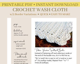 Crochet Wash Cloth Pattern | Dish Cloth Pattern PDF | Downloadable | Printable | Crochet Dish Rag | Washcloth