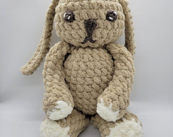 12" Crochet Bunny Plushie with Long Ears, Beige and White. Stuffed Bunny Toy for All Ages. Easter, Birthday, Christmas Gift Idea.