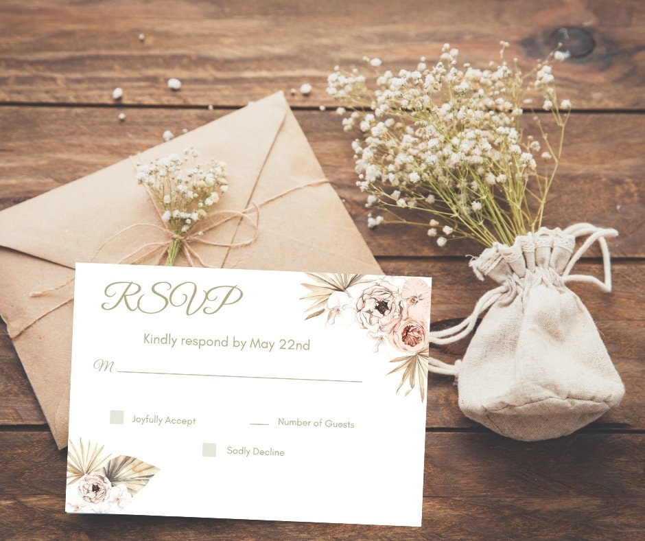 Wedding Response Cards Printable Wedding Invitations Blush Etsy