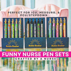 Funny Nurse Pen Set – CNA, New Nurse Gift, ICU Nurse Gift, MedSurg Student Nurse Accessories, Nurse Essentials, RN Appreciation Gift for Her