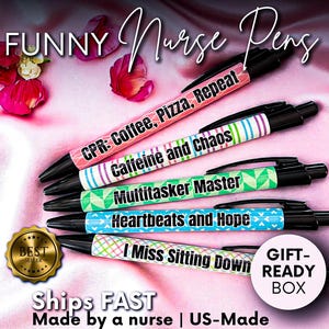 Funny Nurse Pen Set Spring Edition – New Nurse Gift Thankful, RN Gifts for Co-workers, Nurse Week Appreciation Gift, Clinicals Essentials