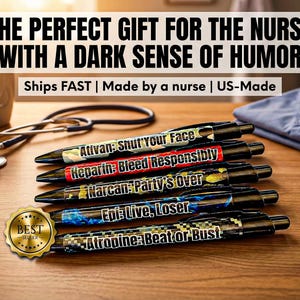 Funny Male Nurse Pens Set, ICU PCU Night Shift Essentials, RN Graduation Gift, Nurse Tools for Men, Long Shift Supplies, Nursing Gifts