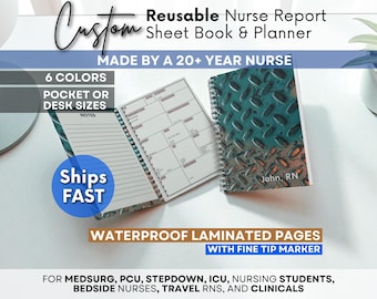 Critical Care Nurse Report Book – Reusable 6-Patient Brain Sheet for ICU, PCU, Stepdown, Pocket Size Erasable Tool for Report Shift Planning