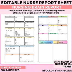 Bearbeitbares ICU Nurse File Blatt Med Surg, Nurse Brain New Grad, Nurse Brain New Grad, Report Sheet RN Patient Report W / Meds, Canva & PDF