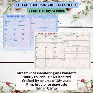 Feiertags-Krankenpflege-Musterblatt, Weihnachts bearbeitbares ICU-Krankenschwester-Musterblatt Med Surg, Krankenschwester Brain New Grad, RN-Patientenrapport mit Meds, Canva & PDF