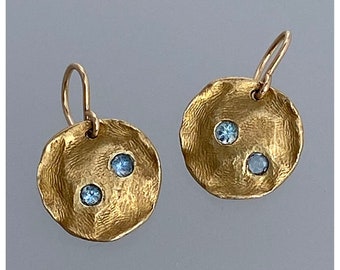 Bronze Coin Earrings with Aquamarines.