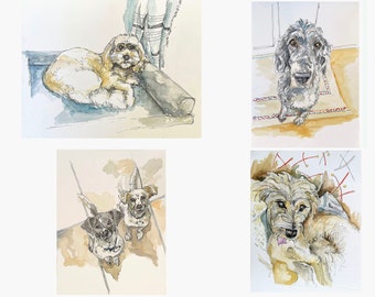 Watercolor Dog Series Note Cards