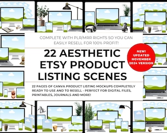 22 Aesthetic Etsy Product Listing Scenes, Canva Mockup Templates, Digital Product Mockup, PLR MRR Etsy Listing Mockup, PLR Listing Template