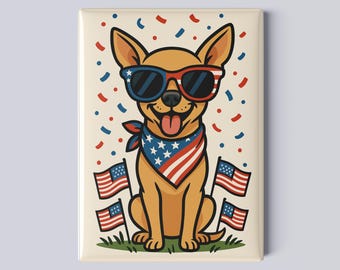 Patriotic Chihuahua Magnet – 2.5x3.5" 4th of July Fridge Magnet, Funny USA Dog Gift, Sassy Chihuahua Decor