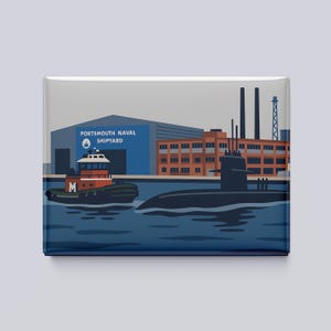 Portsmouth Naval Shipyard Magnet – Kittery, Maine – 3.5x2.5” Military Coastal Art