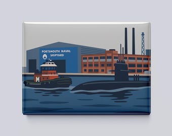 Portsmouth Naval Shipyard Magnet – Kittery, Maine – 3.5x2.5” Military Coastal Art