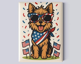 Patriotic Yorkshire Terrier Magnet – 2.5x3.5" USA Fridge Magnet, 4th of July Yorkie Gift, American Dog Decor