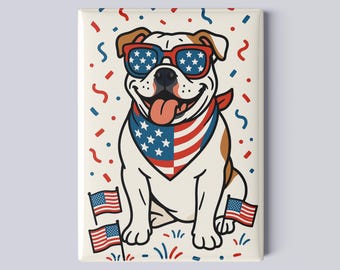 Patriotic American Bulldog Magnet – 2.5x3.5" 4th of July Fridge Magnet, USA Dog Decor, American Flag Bulldog Gift