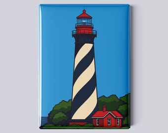 St. Augustine Lighthouse Magnet – 2.5x3.5" Florida Coastline Souvenir, Nautical Fridge Magnet, Black & White Striped Tower