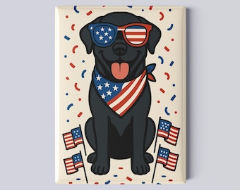 Patriotic Black Lab Magnet – 2.5x3.5" 4th of July Fridge Magnet, American Dog Decor, Black Labrador Gift