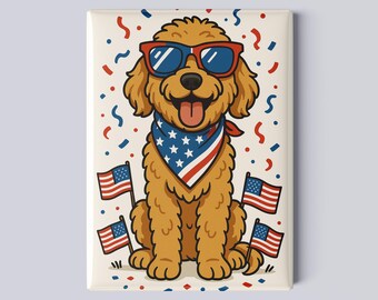 Patriotic Goldendoodle Magnet – 2.5x3.5" Funny USA Dog Fridge Magnet, 4th of July Gift for Doodle Lovers