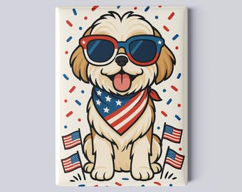 Patriotic Shih Tzu Magnet – 2.5x3.5" USA Dog Fridge Magnet, 4th of July Decor, Funny Shih Tzu Gift