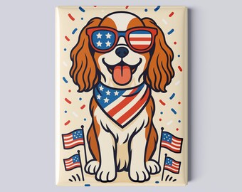 Patriotic King Charles Spaniel Magnet – 2.5x3.5" Fridge Magnet, USA Dog Gift, Regal 4th of July Decor