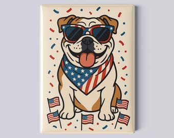 Patriotic English Bulldog Magnet – 2.5x3.5" 4th of July Fridge Magnet, American Flag Dog Gift, Bulldog Decor