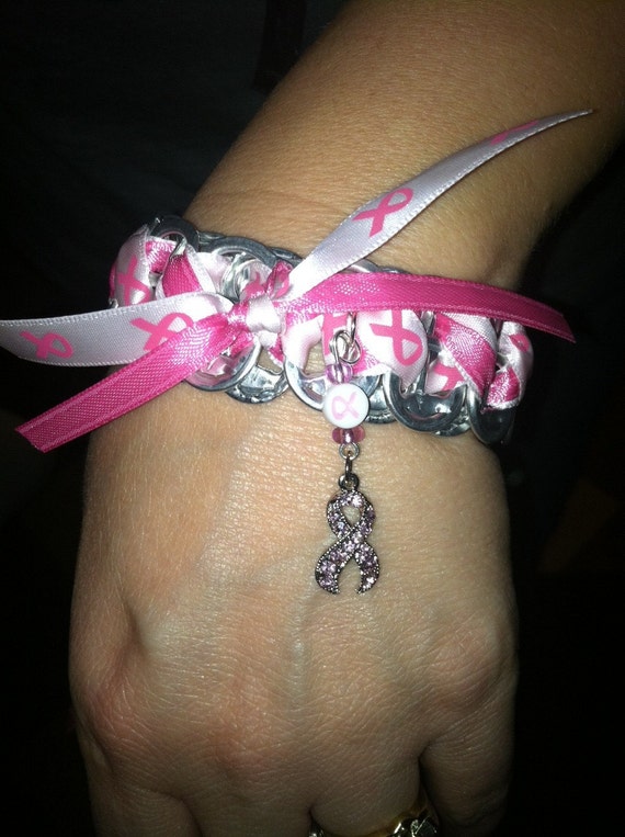 Items similar to Breast Cancer Pop Tab Bracelet w/ charm on Etsy
