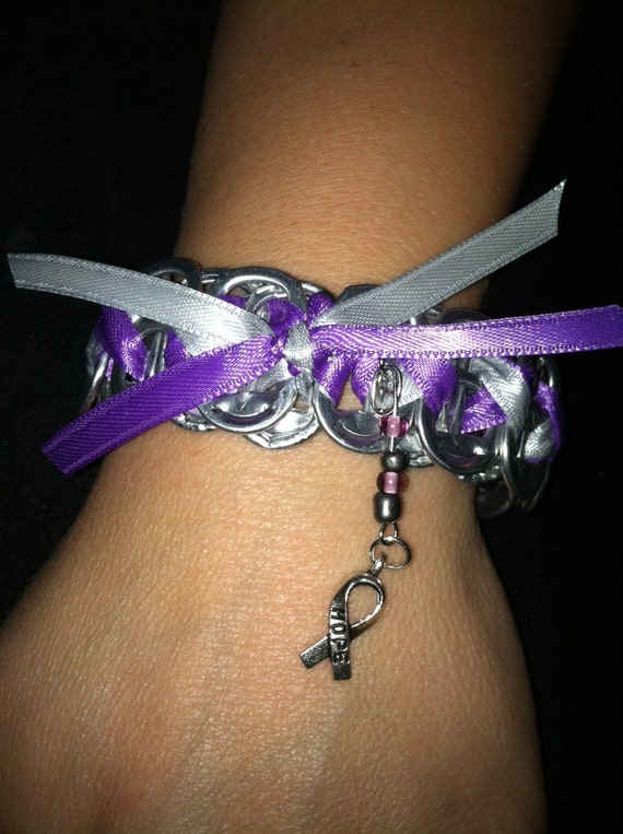Items similar to Brain Cancer Awareness pop tab bracelet w/ charm on Etsy