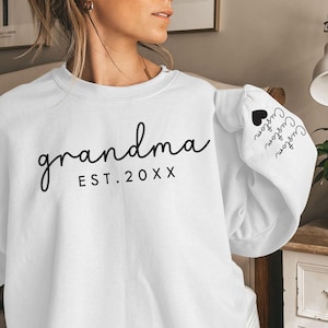 Personalized Grandma Sweatshirt: Est Year, Grandkids Names Sleeve