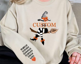 Custom Grandma Witch Sweatshirt: Spooky Halloween Nana Shirt with Grandkids Names