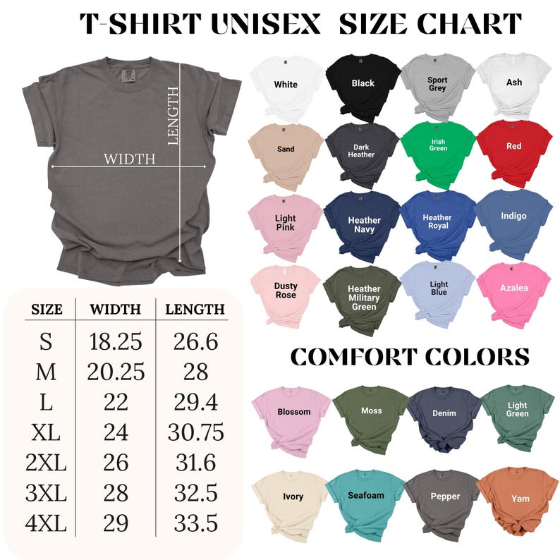 a women's t - shirt size chart with different colors