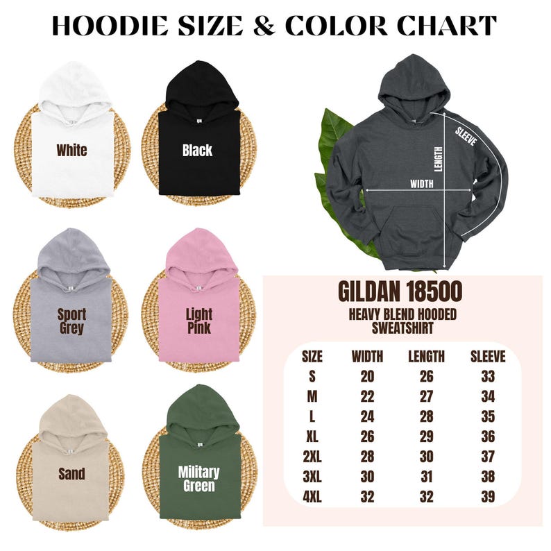 hoodie size and color chart