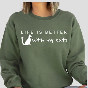 Life is Better With My Cats Sweatshirt & Hoodie, Custom Cat Mom Shirt with Sleeve Name, Custom Cat Name Gift for Pet Parents, Christmas Gift