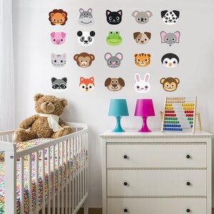 Animal Emoji Fabric Wall Decals, Large Size Reposition able, Reusable Matte Fabric Eco-friendly Wall Stickers