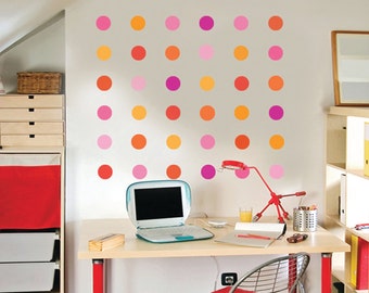 36 Pink and Orange Confetti Dot Wall Decals, Removable and Reusable