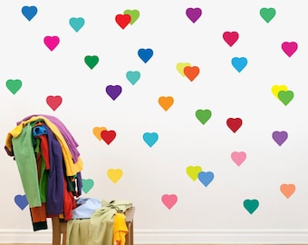36 Rainbow Hearts Wall Decals, Removable and Reusable Fabric Wall Stickers