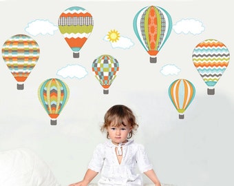 Hot Air Balloons & Cloud Wall Decals, Eco Friendly, Nursery Wall Decals, Eco Friendly Removable Wall Stickers Col. 2