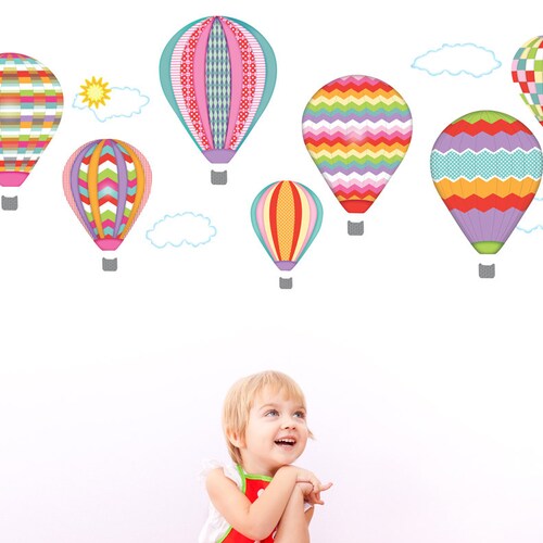Retro Hot Air Balloons Nursery Wall Decals Watercolor Clouds Etsy