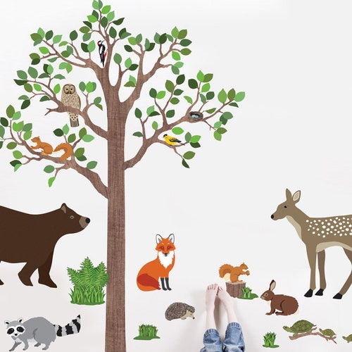 Large 7 Ft Woodland Tree Fabric Wall Decal Bird Wall Decals Etsy