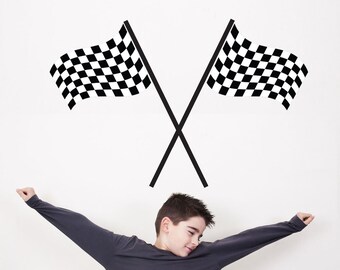 Large Racing Checkered Flags Wall Decals Removable and Reusable Eco-Friendly Matte Race Car Flag Wall Stickers
