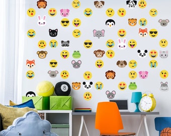 36 Wall Decals Emoji and 30 Animal Emoji Decals Repositionable Matte Fabric Eco-friendly Wall Stickers