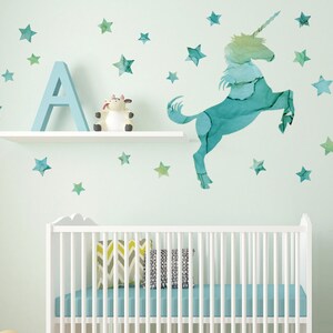 Unicorn Wall Decal, Horse Wall Decal, Unisex Nursery Wall Decals, 19 Star Decals,  Eco Friendly Matte Removable Wall Stickers