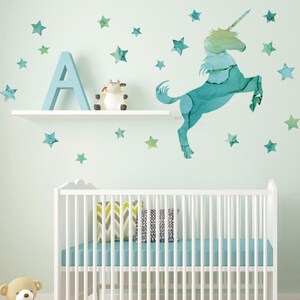 Unicorn Wall Decal, Horse Wall Decal, Unisex Nursery Wall Decals, 19 Star Decals,  Eco Friendly Matte Removable Wall Stickers