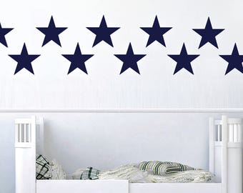 12 Large Navy Stars Wall Decals, 9" Removable & Reusable Eco-Friendly Matte Fabric Decal Wall Stickers