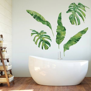 5 Tropical Palm Leaves Banana Leaves Wall Decals Matte Fabric Wall Stickers, Monstera Leaves