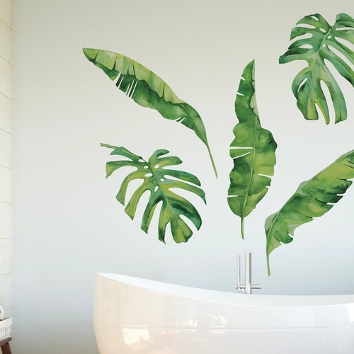 Watercolor Tropical Leaves Banana Leaf Wall Decals Banana Etsy