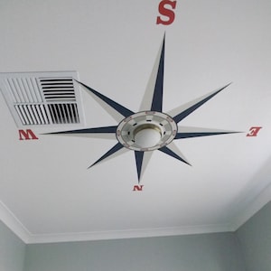 Nautical Compass Wall Decal, Peel and Stick Compass Decal Removable and Reusable Eco-friendly Fabric Sticker Nursery Wall Decals