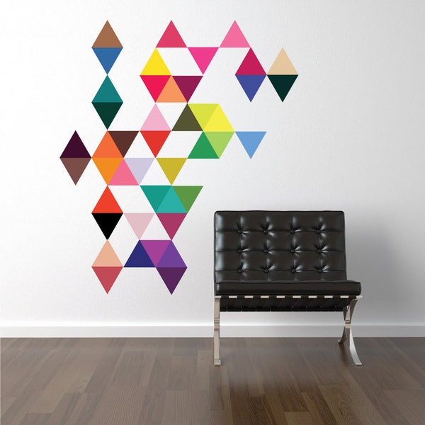 Triangle Wall Decals 45 Mod Colors Triangle Wall Decal, Geometric Modern Art Removable and Reusable Fabric Eco-friendly Wall Stickers