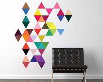 Triangle Wall Decals 45 Mod Colors Triangle Wall Decal, Geometric Modern Art Removable and Reusable Fabric Eco-friendly Wall Stickers