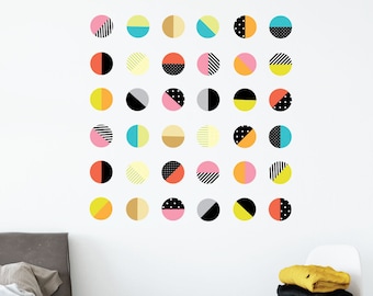 Color Pop Polka Dot Wall Decal, 36 Confetti Patterned Wall Decals Colors Dots, Colorful Fabric Wall Decals Reusable Circle Wall Decals