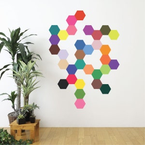 Hexagon Wall Decal 32 Mod Solid Colors Hexagons Decals, Modern Art Geometric Decals Peel and Stick Repositionable Honeycomb Decals